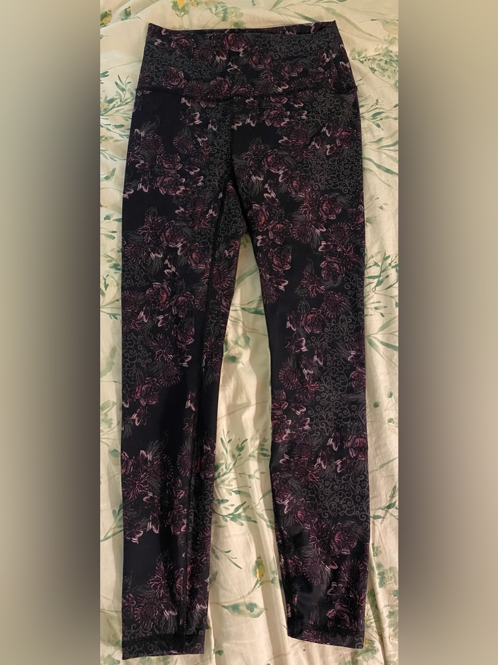 RBX Size S Black Leggings with Floral Pattern